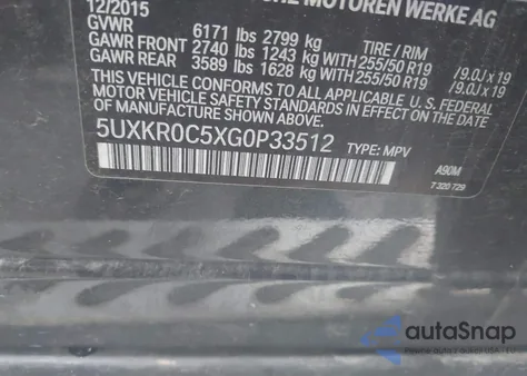 2016 BMW X5 xDrive35I z USA, uszkodzony, nr VIN 5UXKR0C5XG0P33512